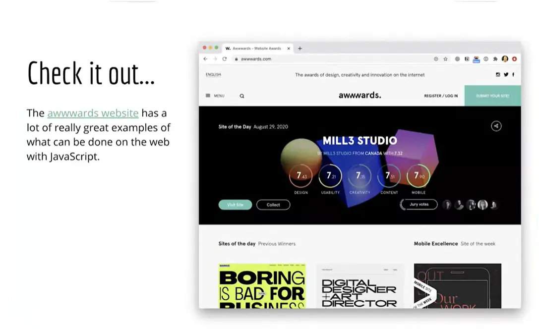 JavaScript Interaction: awwwards.com website.
