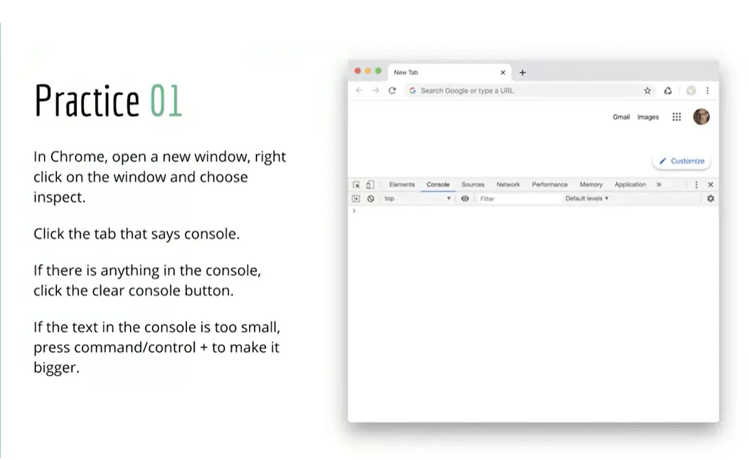 Practice chrome inspect console.