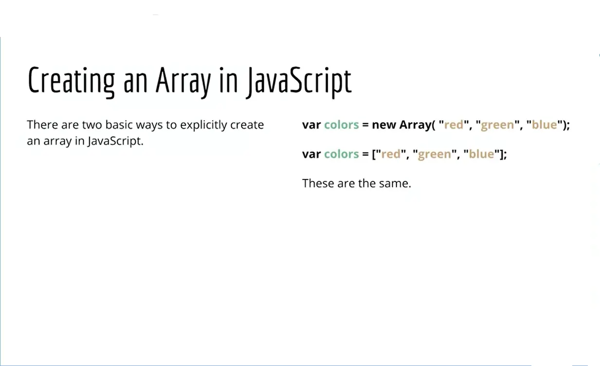 Creating an array in JavaScript.