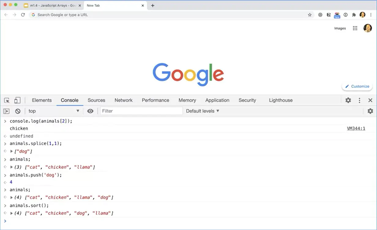 Example push and sort array methods.