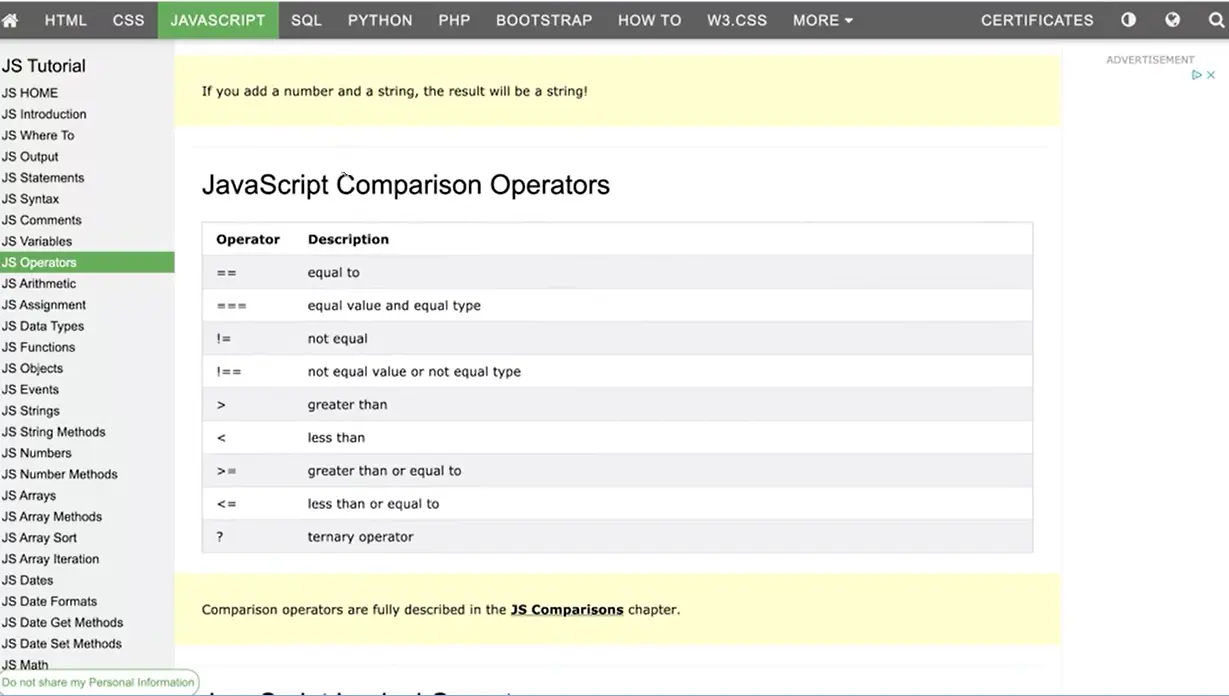 Comparison operators.