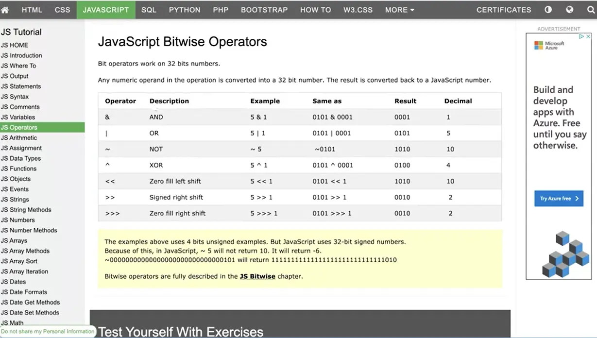 Bitwise operators.