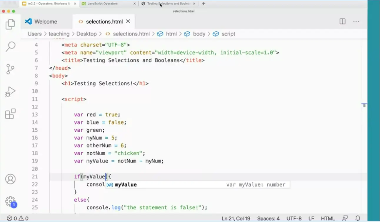 Explain undefined or null variables as false.