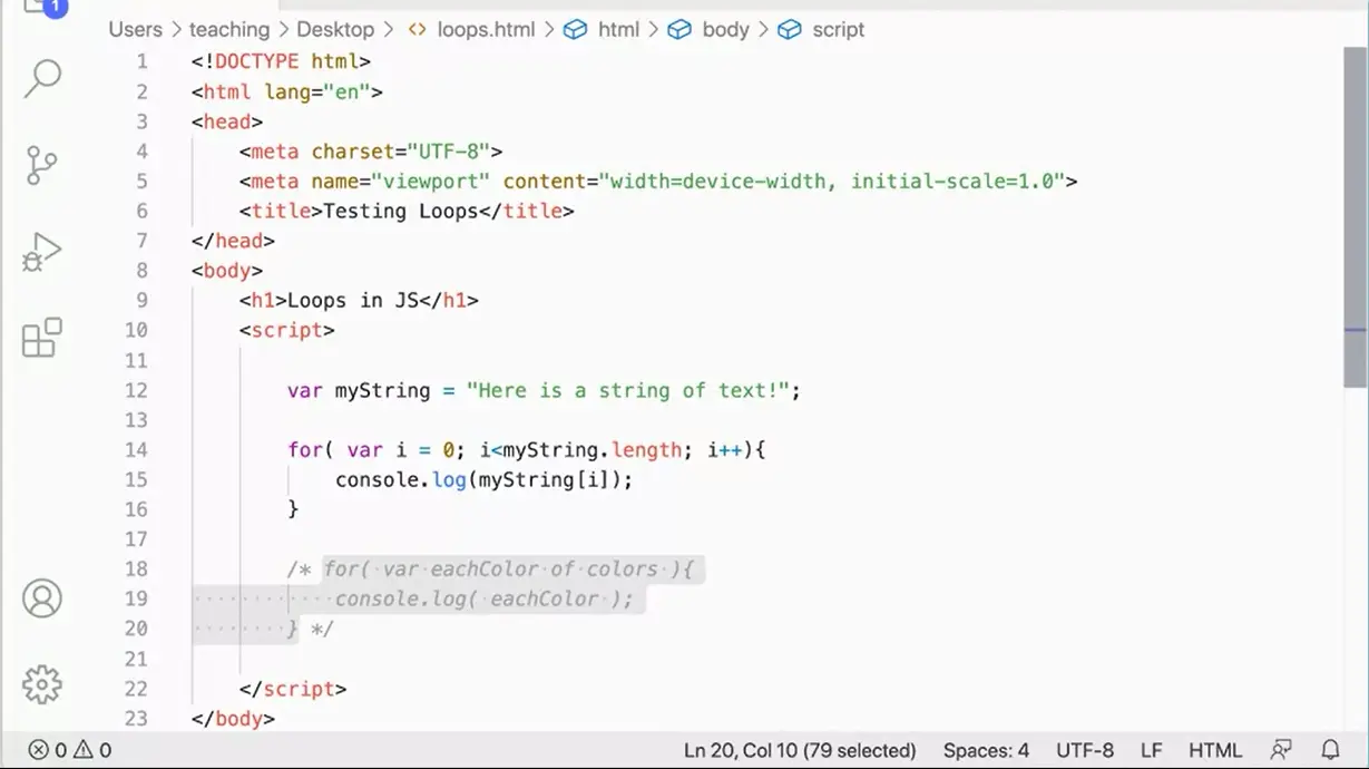 Example for loop with string length.