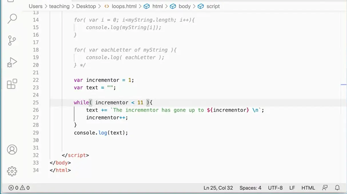 Same as last example except incrementor is 1-10, not 0-9.