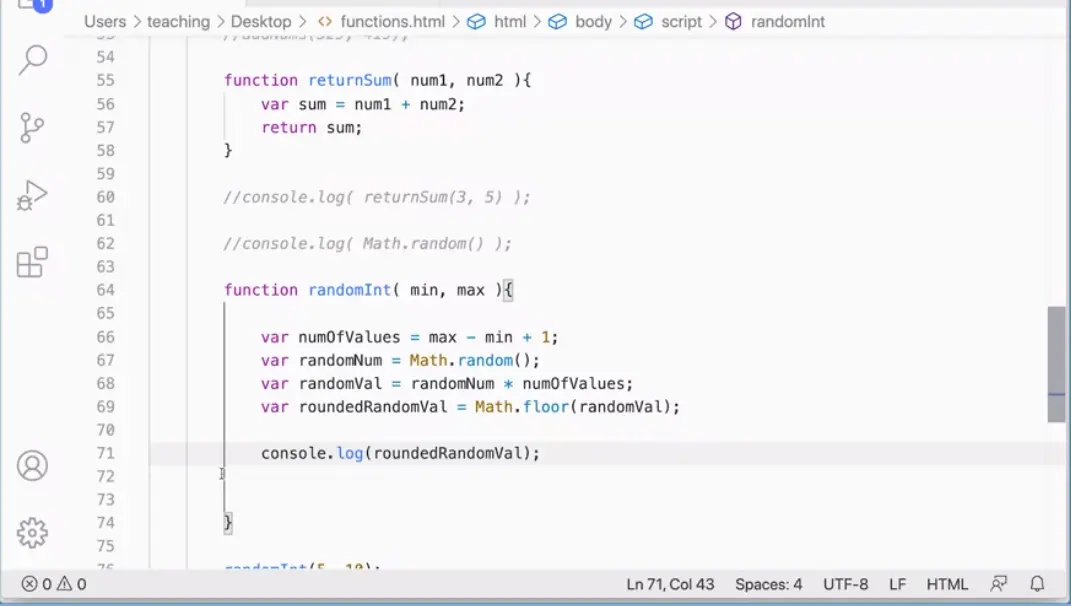 Function randomInt with Math.floor.