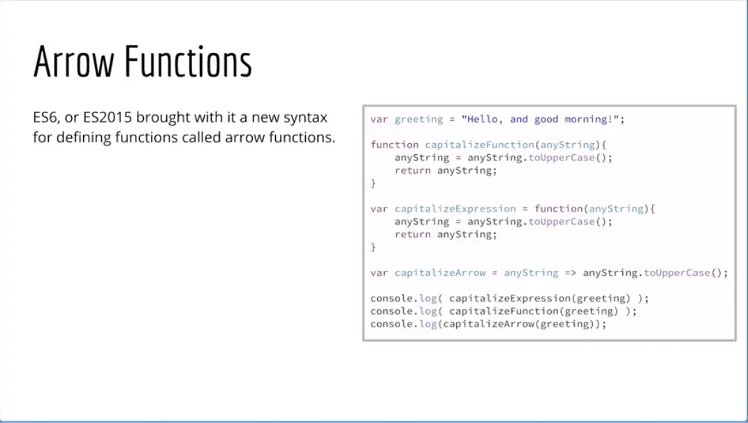 Example, Arrow Functions.