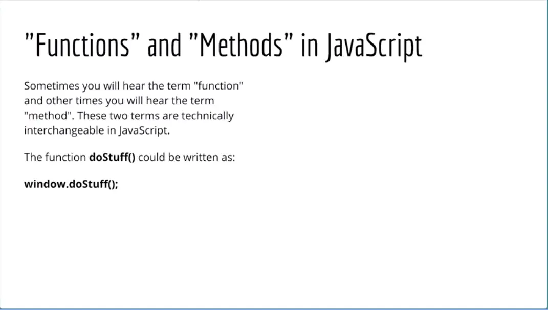 'Functions' and 'Methods' in JavaScript.