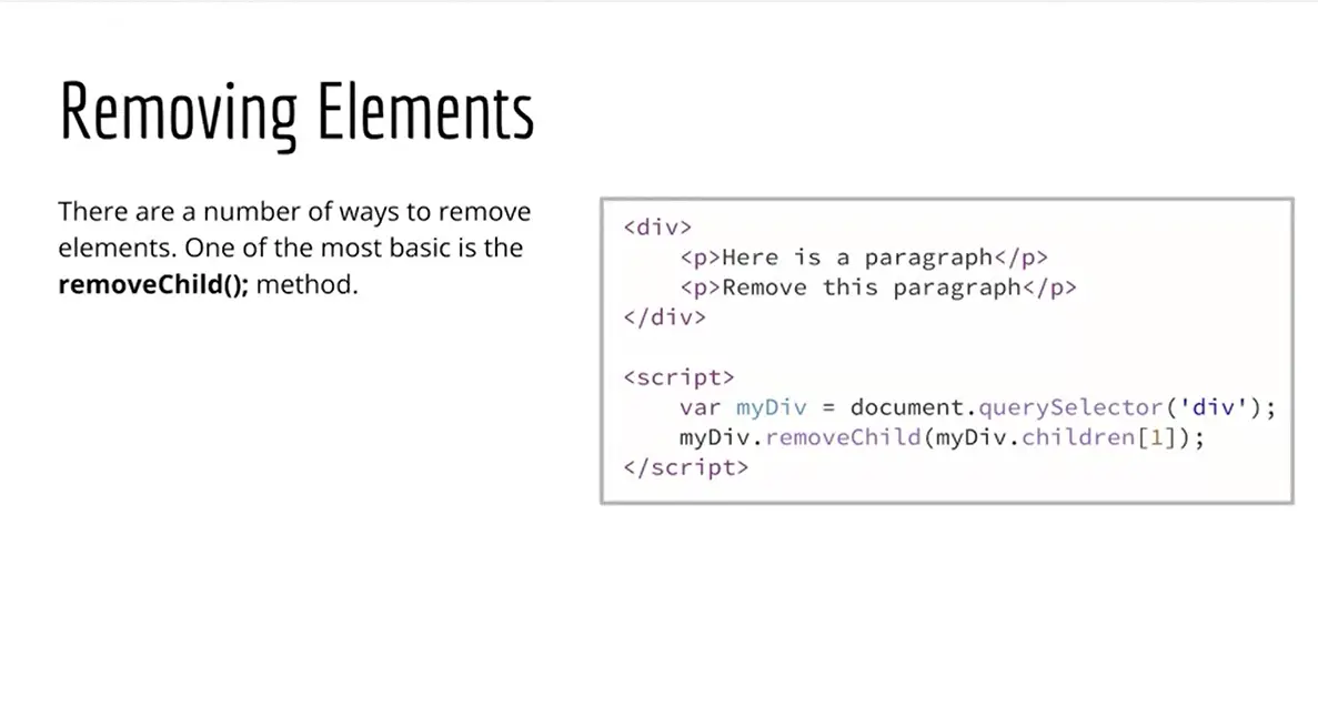 Example, removing elements with removeChild();