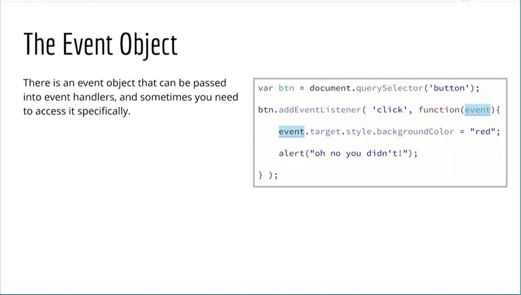 Example, The Event Object.