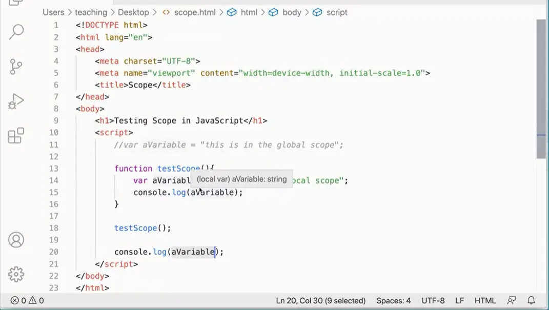 Variable, aVariable, in a local scope function.