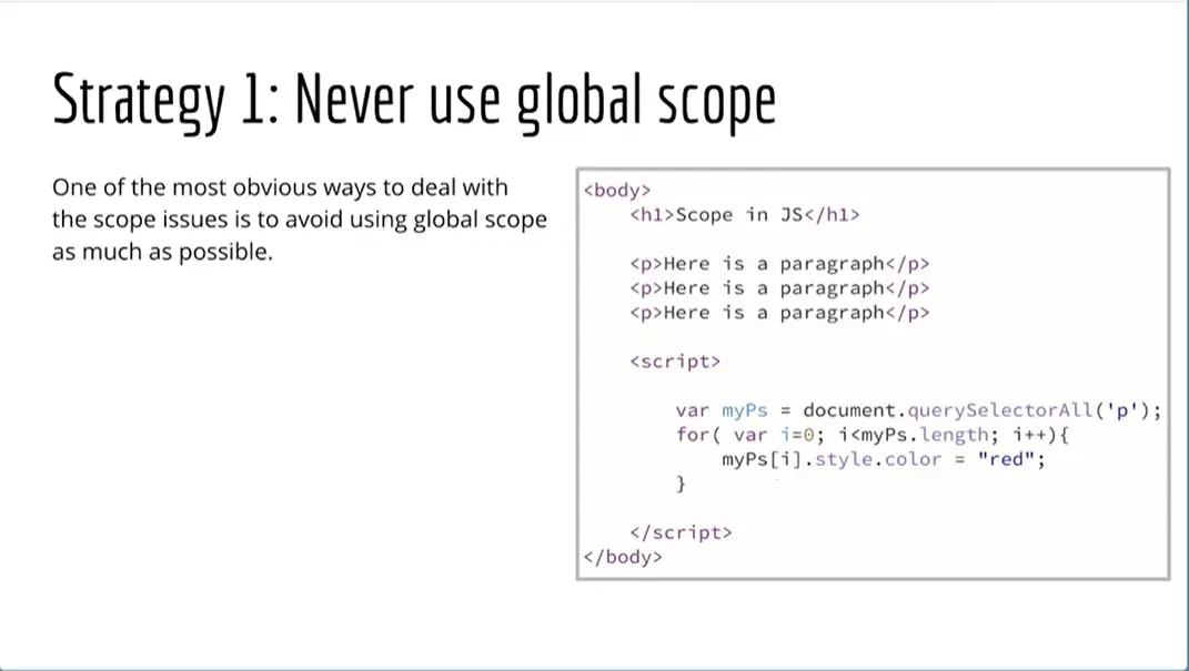 Example, Strategy 1 Never Use Global Scope.