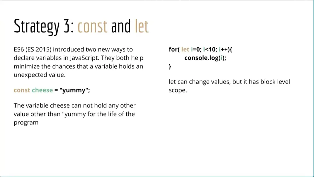 Example, Strategy 3: const and let.