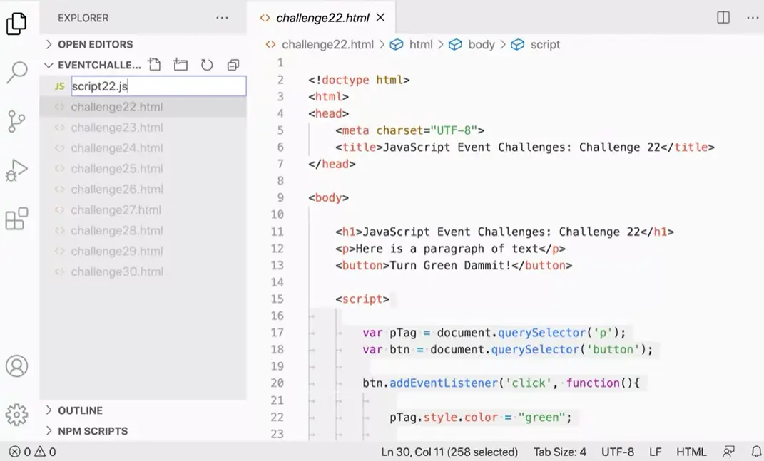 Challenge 22, move code to script22.js.