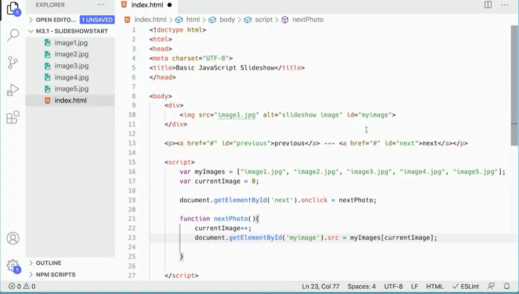 Define and increment next, current images.