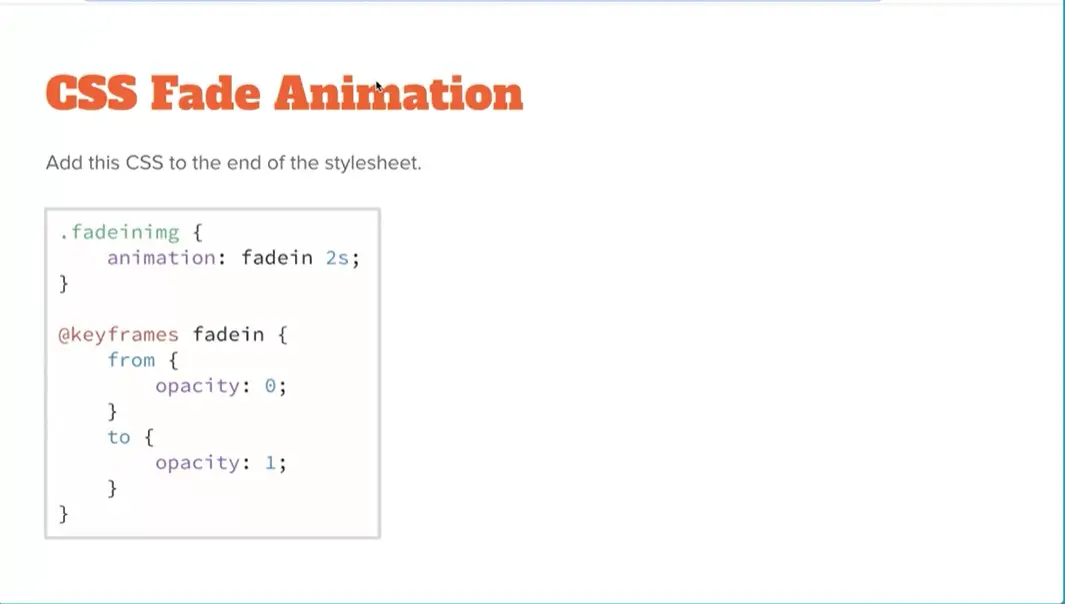 Example, CSS Fade Animation.