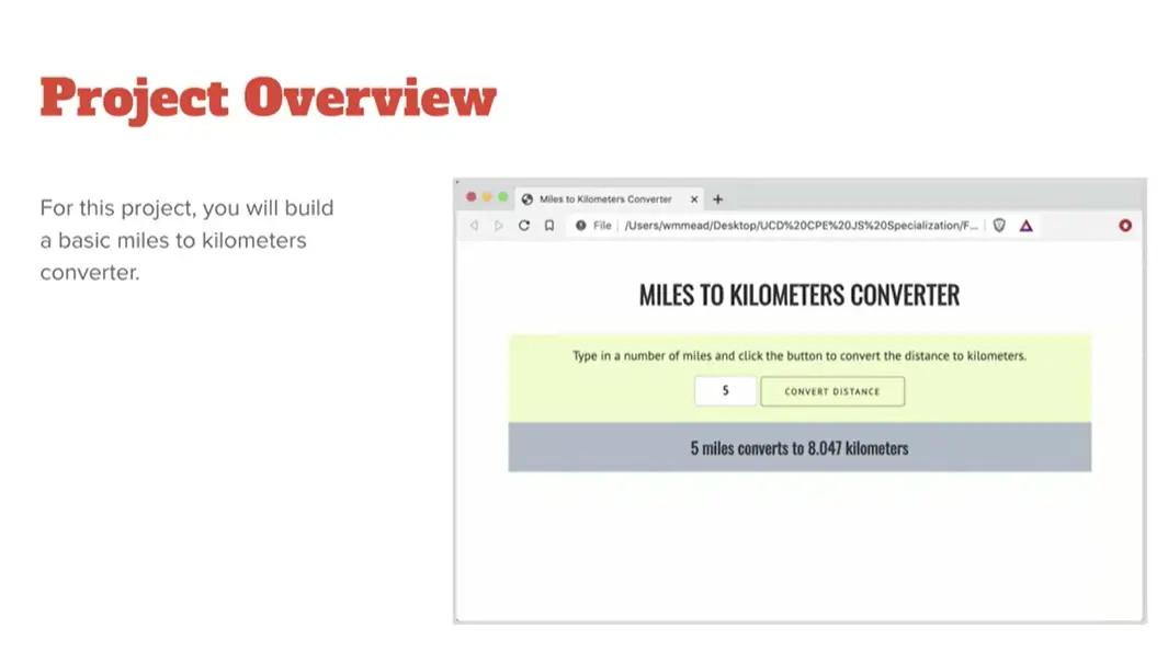 Project Overview - basic miles to kilometer converter.