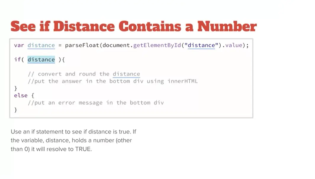 Example, see if distance contains a number.