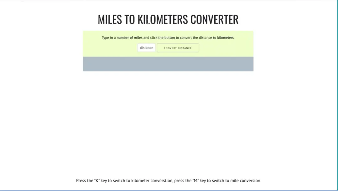 Sample, Miles to Kilometers Converter.