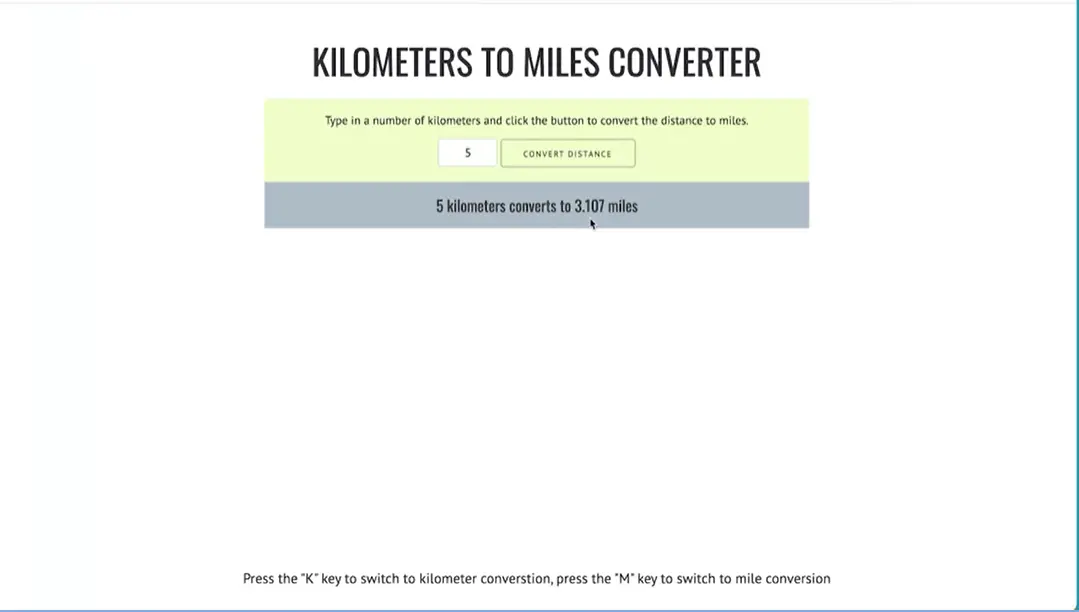 Test, 5 kilometers to 3.107 miles.