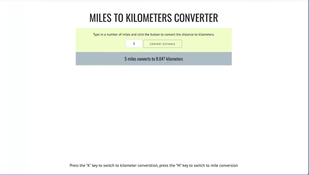 Test, 5 miles to 8.047 kilometers.