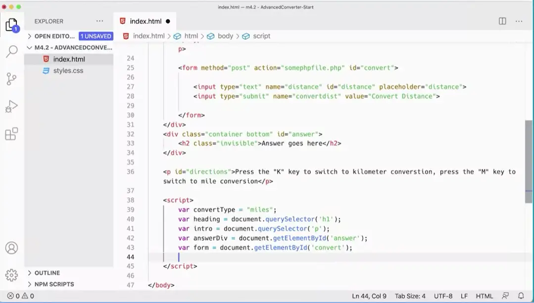 Extract header using document.querySelector('h1').