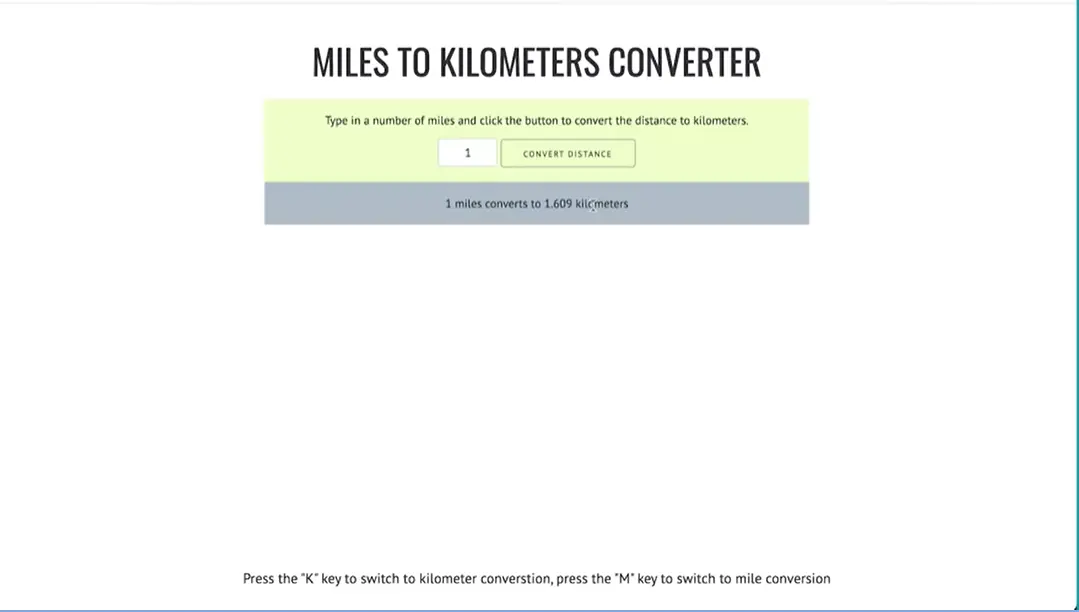 Test, Miles to Kilometers.