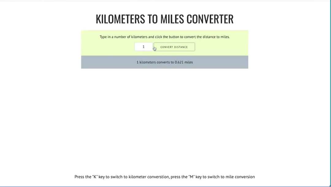 Test, Kilometers to Miles.