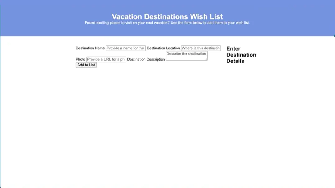 Vacation Destinations Wish List.