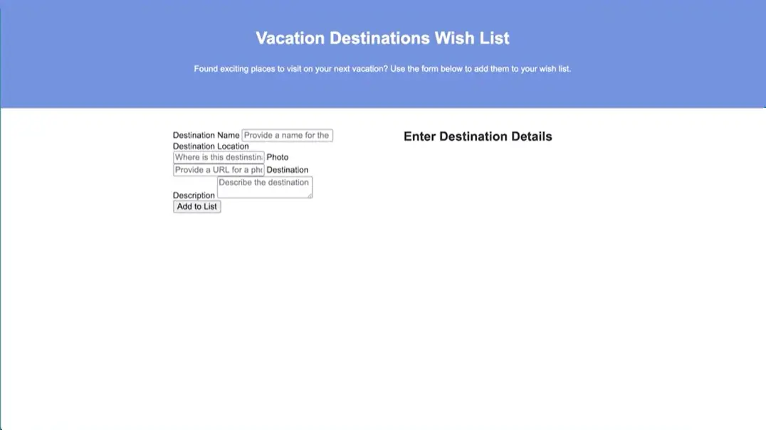 Vacation Destinations Wish List.