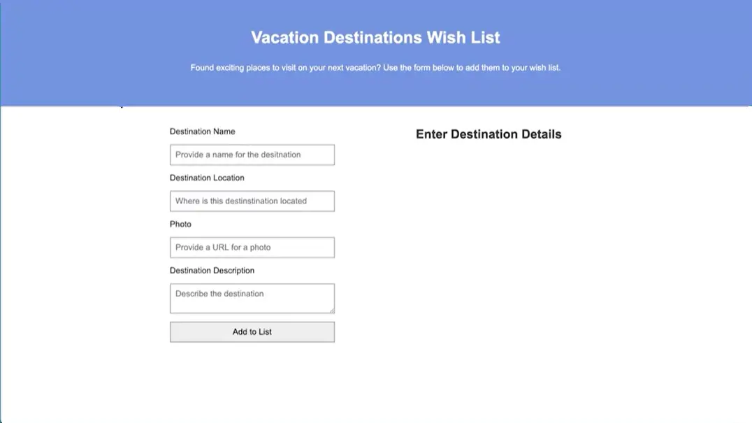 Vacation Destinations Wish List.